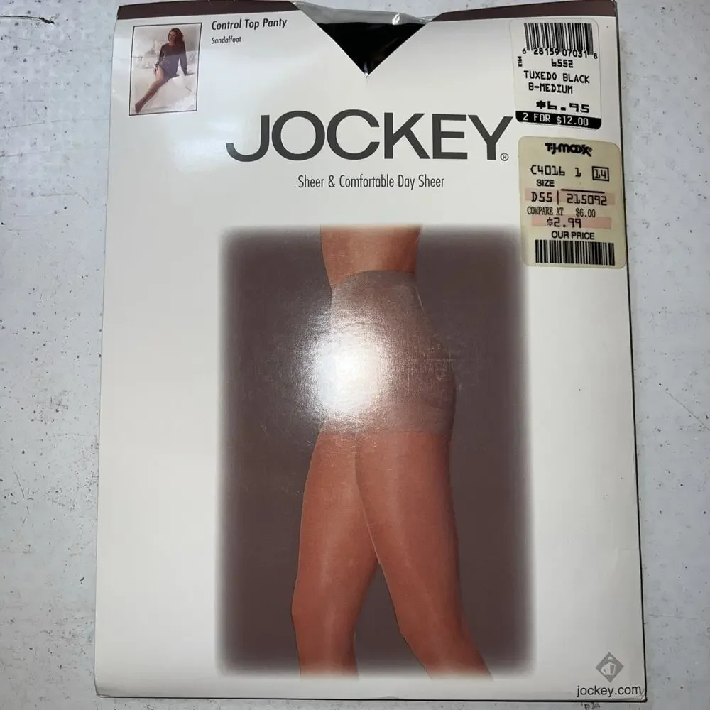 Jockey Control Top Sandalfoot Sheer Comfort 6552 B Medium Tuxedo Black
